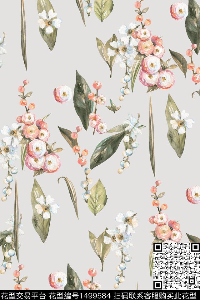 花卉大牌风小清新数码印花华亿平台下载（图片编号: 1499584） - 瓦栏（Walan）