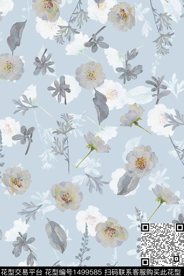 花卉大牌风小清新数码印花华亿平台下载（图片编号: 1499585） - 瓦栏（Walan）