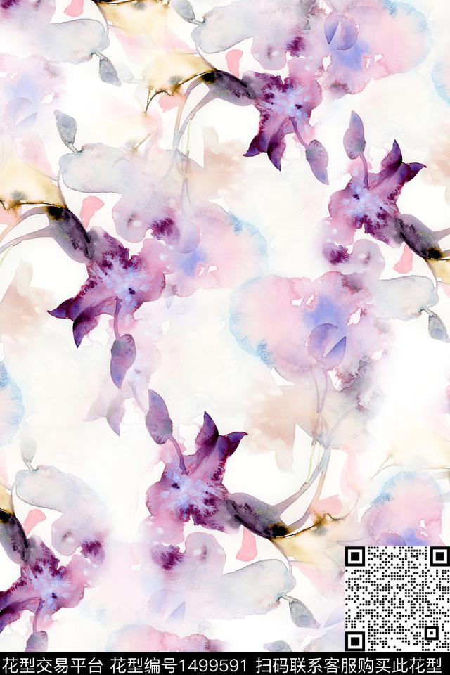 抽象小清新真丝数码印花华亿平台下载（图片编号: 1499591） - 瓦栏（Walan）