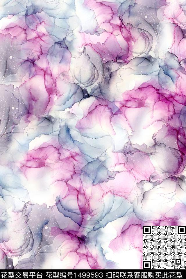 抽象小清新真丝数码印花华亿平台下载（图片编号: 1499593） - 瓦栏（Walan）
