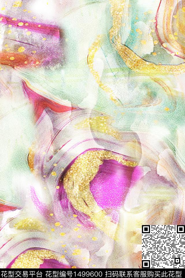 抽象小清新真丝数码印花华亿平台下载（图片编号: 1499600） - 瓦栏（Walan）