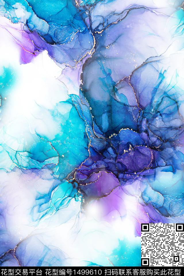 抽象花卉扎染华亿平台大牌风数码印花华亿平台下载（图片编号: 1499610） - 瓦栏（Walan）