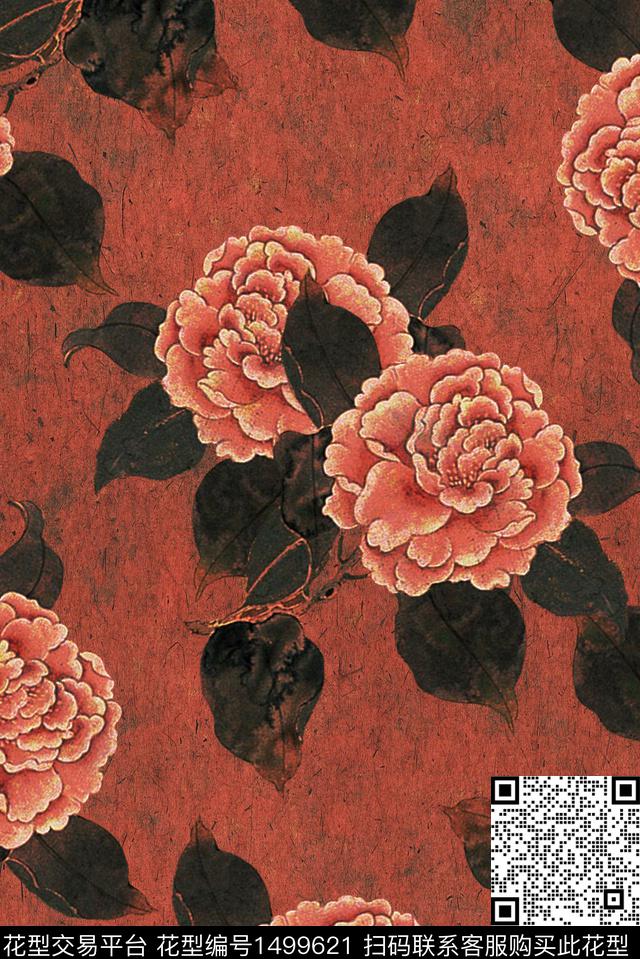 花卉香云纱真丝数码印花华亿平台下载（图片编号: 1499621） - 瓦栏（Walan）