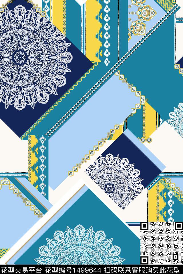 民族风抽象混合拼接数码印花华亿平台下载（图片编号: 1499644） - 瓦栏（Walan）