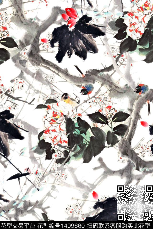 抽象花卉复古花卉数码印花华亿平台下载（图片编号: 1499660） - 瓦栏（Walan）