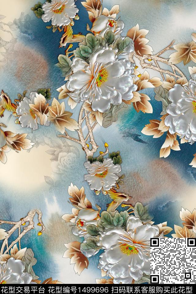 香云纱真丝牡丹数码印花华亿平台下载（图片编号: 1499696） - 瓦栏（Walan）