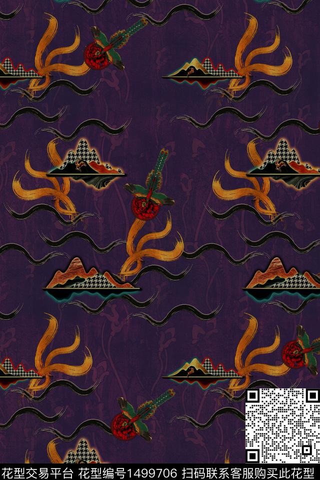 几何香云纱抽象数码印花华亿平台下载（图片编号: 1499706） - 瓦栏（Walan）