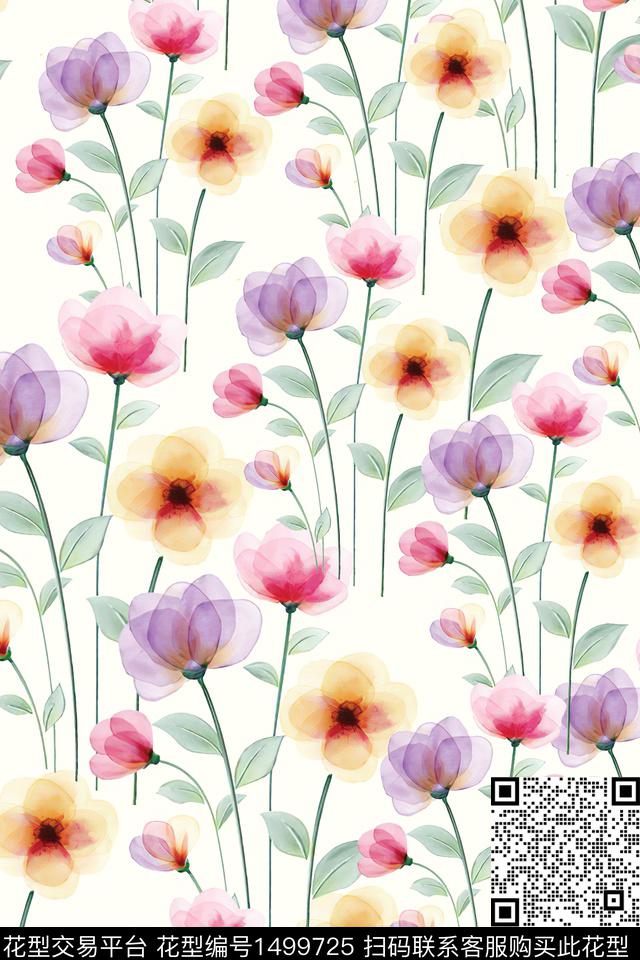 花卉真丝小碎花数码印花华亿平台下载（图片编号: 1499725） - 瓦栏（Walan）