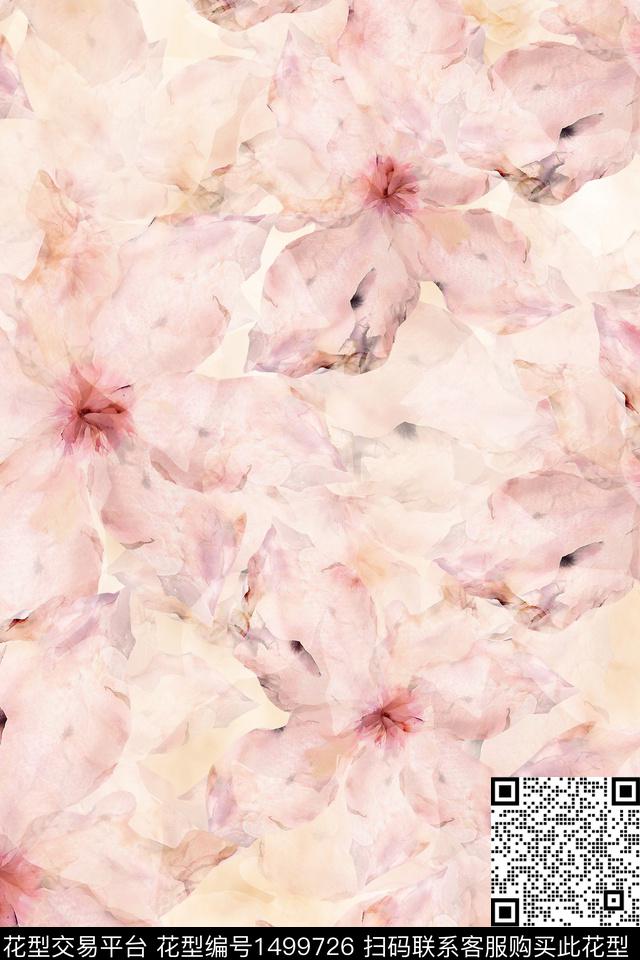 花卉小清新真丝数码印花华亿平台下载（图片编号: 1499726） - 瓦栏（Walan）