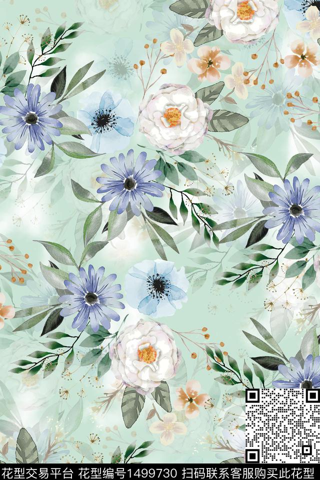 花卉小清新真丝数码印花华亿平台下载（图片编号: 1499730） - 瓦栏（Walan）