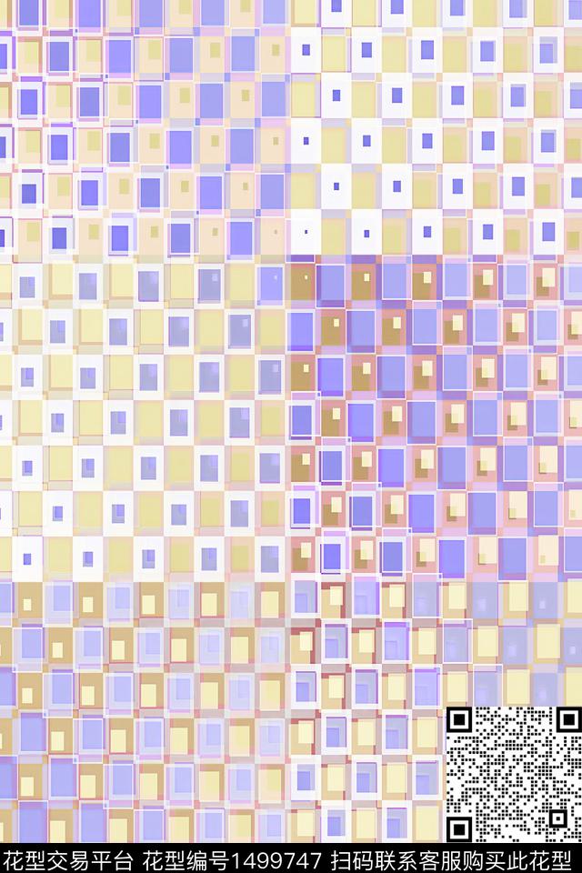 格子几何大牌风数码印花华亿平台下载（图片编号: 1499747） - 瓦栏（Walan）