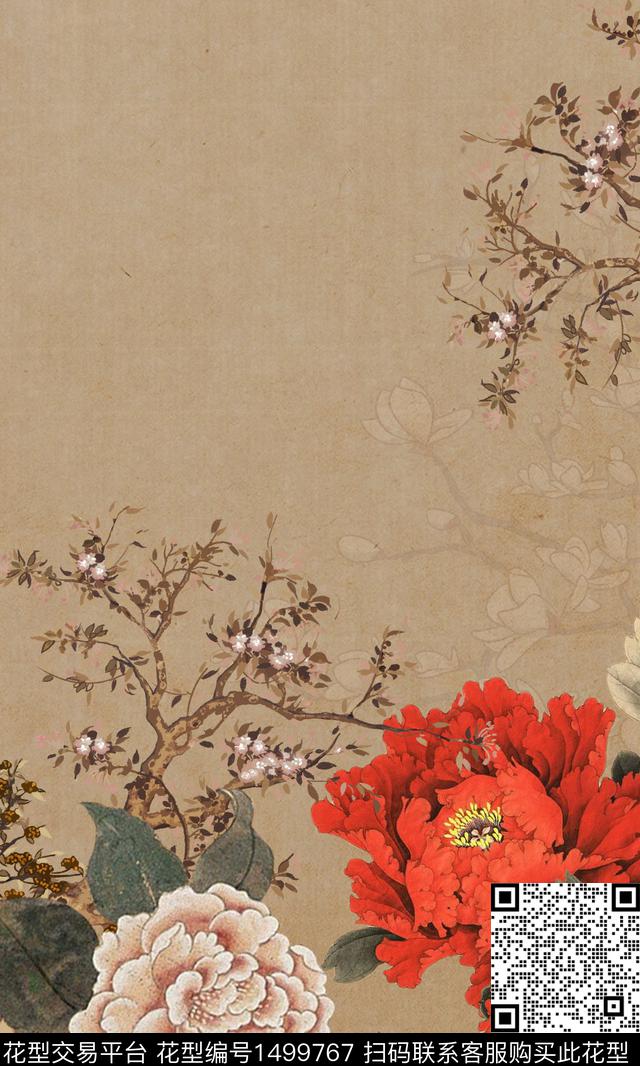 花卉香云纱旗袍数码印花华亿平台下载（图片编号: 1499767） - 瓦栏（Walan）