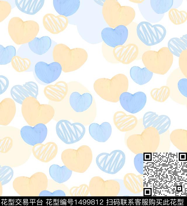 爱心抽象花卉清新淡雅数码印花华亿平台下载（图片编号: 1499812） - 瓦栏（Walan）