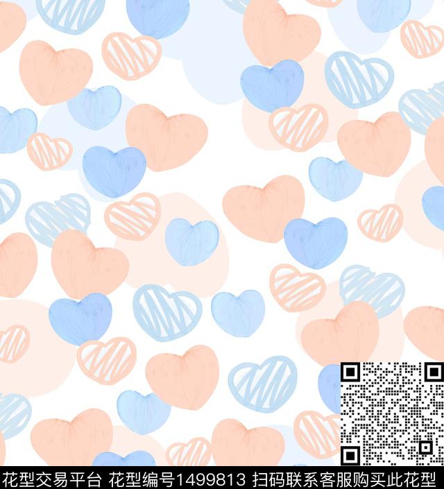 爱心抽象花卉蝴蝶数码印花华亿平台下载（图片编号: 1499813） - 瓦栏（Walan）