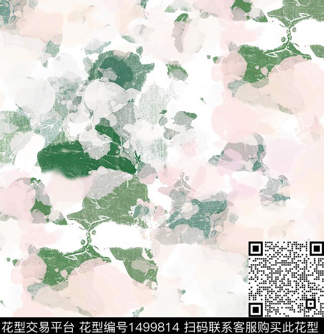 抽象花卉清新淡雅抽象数码印花华亿平台下载（图片编号: 1499814） - 瓦栏（Walan）