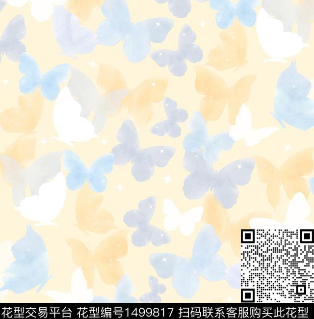 爱心抽象花卉蝴蝶数码印花华亿平台下载（图片编号: 1499817） - 瓦栏（Walan）