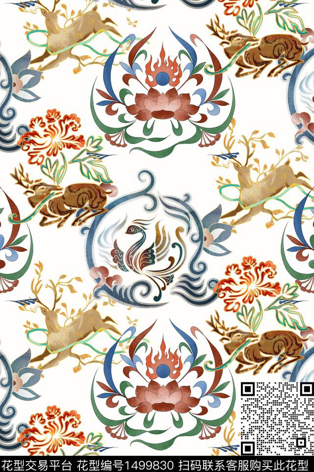 大牌风旗袍敦煌壁画数码印花华亿平台下载（图片编号: 1499830） - 瓦栏（Walan）