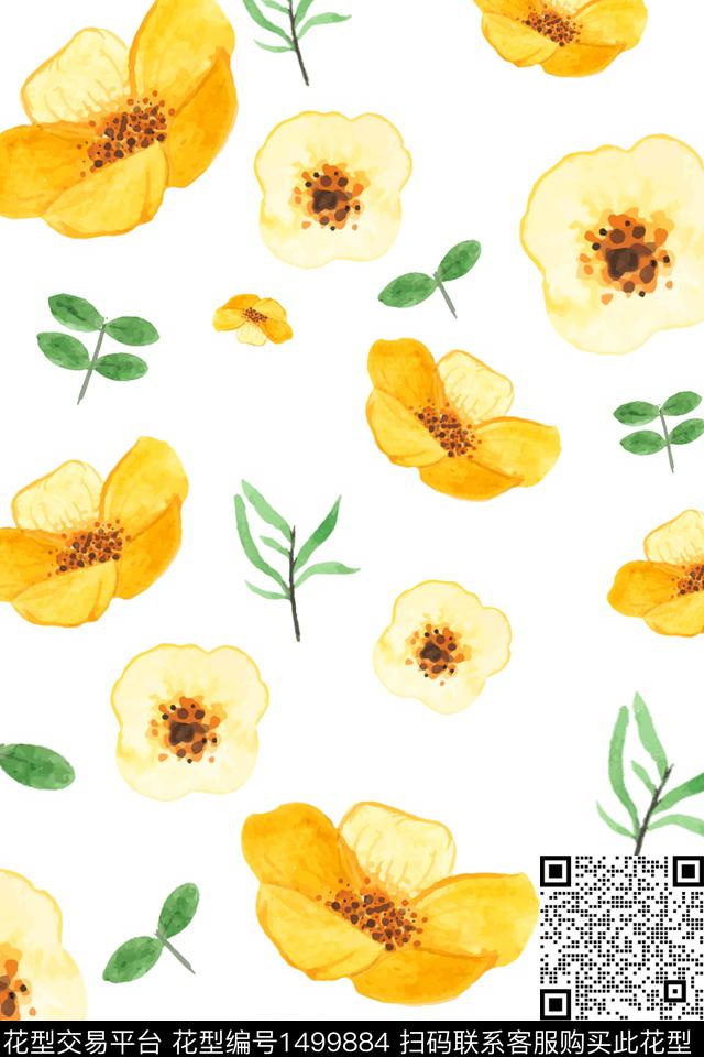 连衣裙时尚绿植树叶数码印花华亿平台下载（图片编号: 1499884） - 瓦栏（Walan）