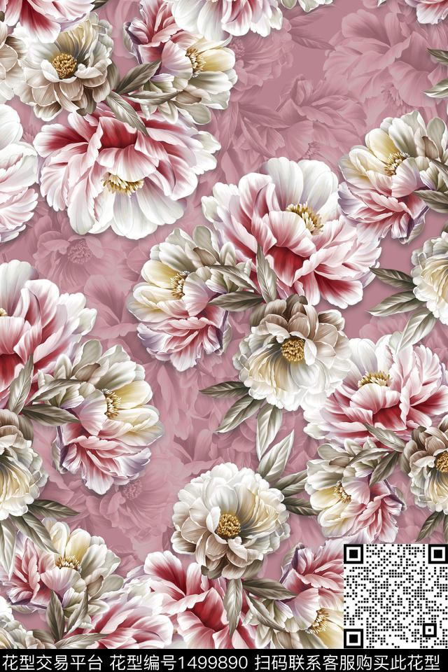 花卉香云纱中东数码印花华亿平台下载（图片编号: 1499890） - 瓦栏（Walan）