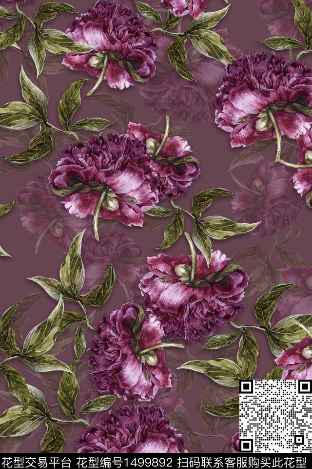 花卉香云纱中东数码印花华亿平台下载（图片编号: 1499892） - 瓦栏（Walan）