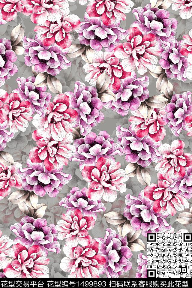 香云纱中国风牡丹数码印花华亿平台下载（图片编号: 1499893） - 瓦栏（Walan）
