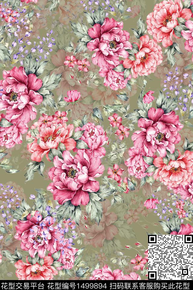 花卉香云纱中东数码印花华亿平台下载（图片编号: 1499894） - 瓦栏（Walan）