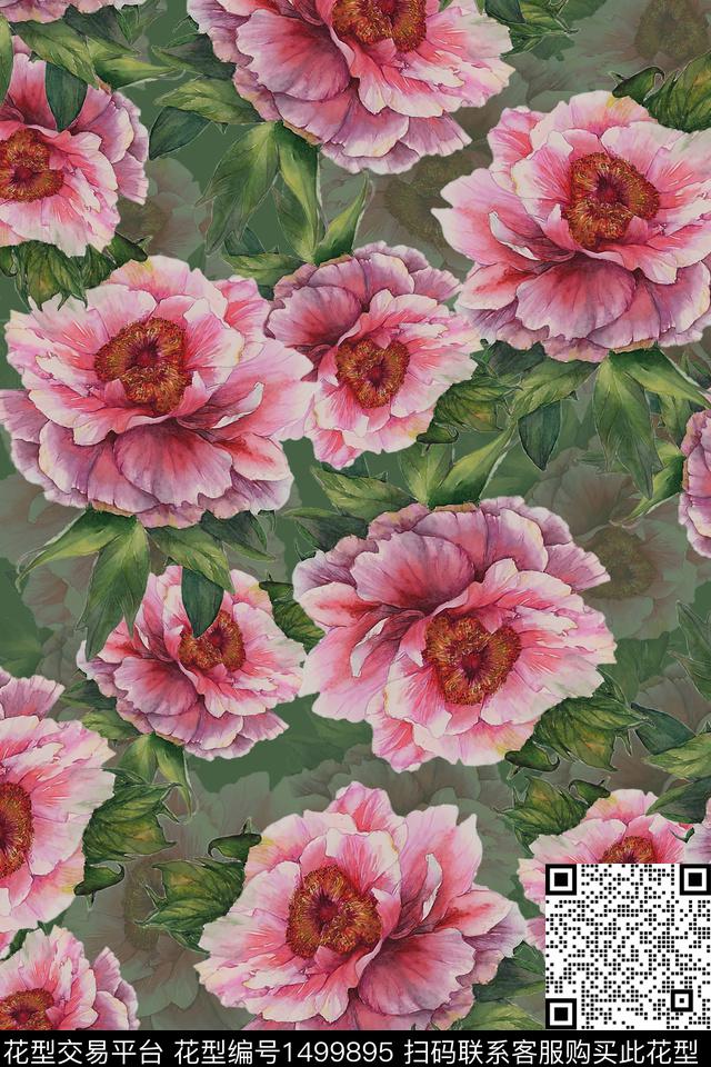 花卉香云纱中东数码印花华亿平台下载（图片编号: 1499895） - 瓦栏（Walan）