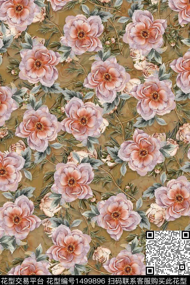 花卉香云纱中东数码印花华亿平台下载（图片编号: 1499896） - 瓦栏（Walan）