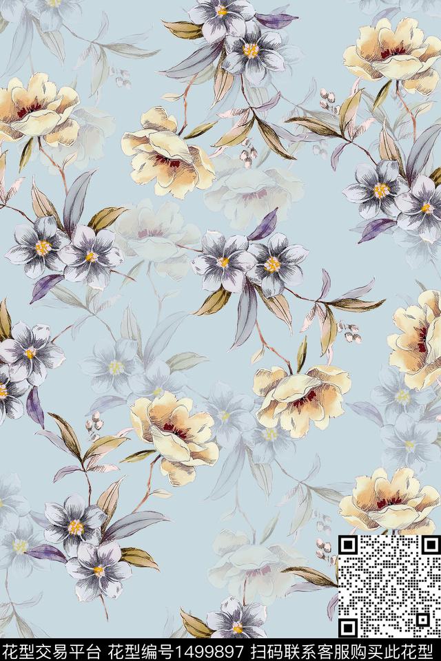 花卉香云纱中东数码印花华亿平台下载（图片编号: 1499897） - 瓦栏（Walan）