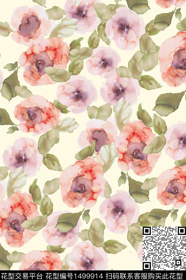 花卉小清新真丝数码印花华亿平台下载（图片编号: 1499914） - 瓦栏（Walan）