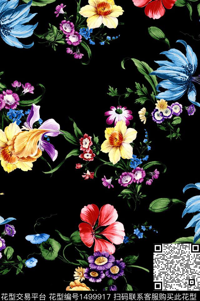 花卉大牌风真丝数码印花华亿平台下载（图片编号: 1499917） - 瓦栏（Walan）