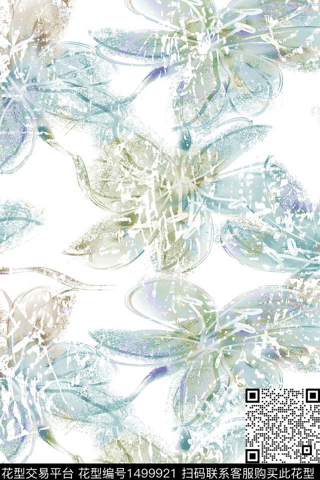 花卉小清新真丝数码印花华亿平台下载（图片编号: 1499921） - 瓦栏（Walan）
