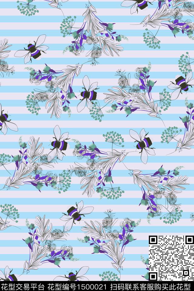 绿植树叶蜜蜂水草数码印花华亿平台下载（图片编号: 1500021） - 瓦栏（Walan）