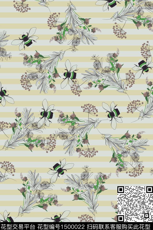 绿植树叶蜜蜂水草数码印花华亿平台下载（图片编号: 1500022） - 瓦栏（Walan）