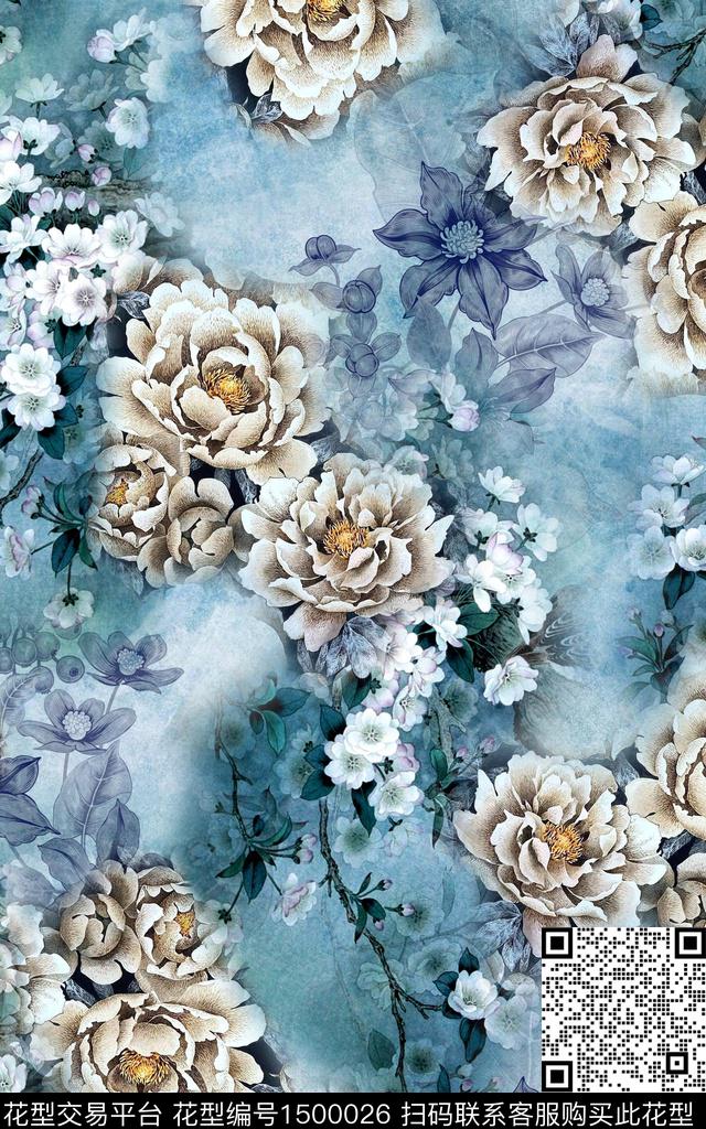 手绘中老年香云纱数码印花华亿平台下载（图片编号: 1500026） - 瓦栏（Walan）