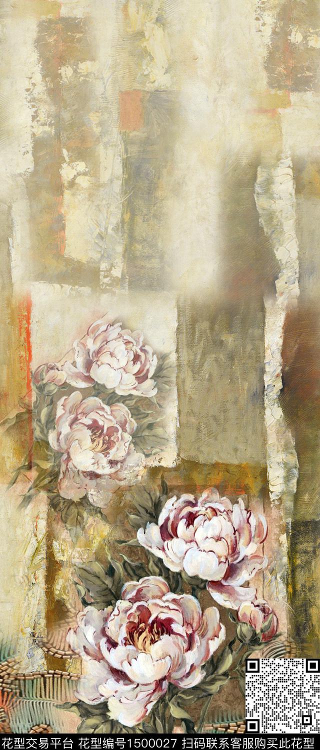手绘中老年香云纱数码印花华亿平台下载（图片编号: 1500027） - 瓦栏（Walan）
