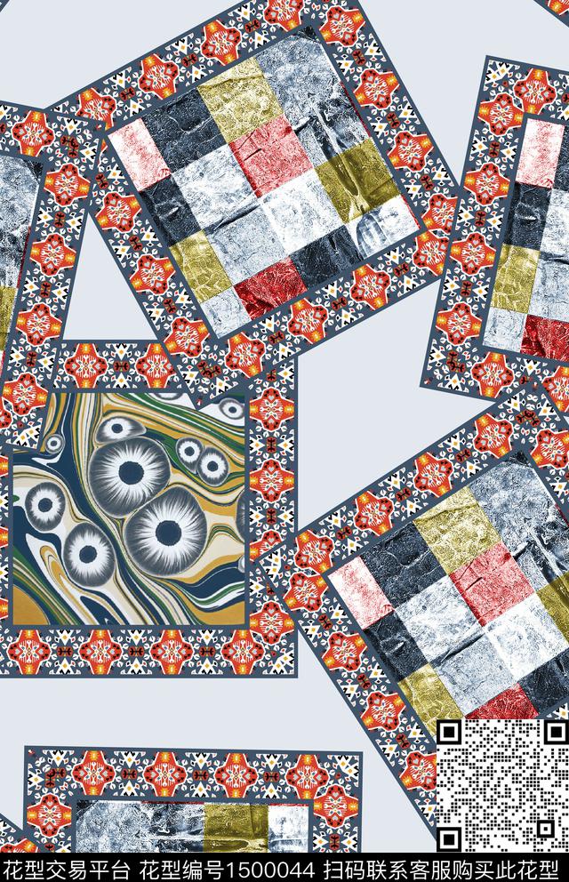 民族风几何花卉抽象小碎花数码印花华亿平台下载（图片编号: 1500044） - 瓦栏（Walan）