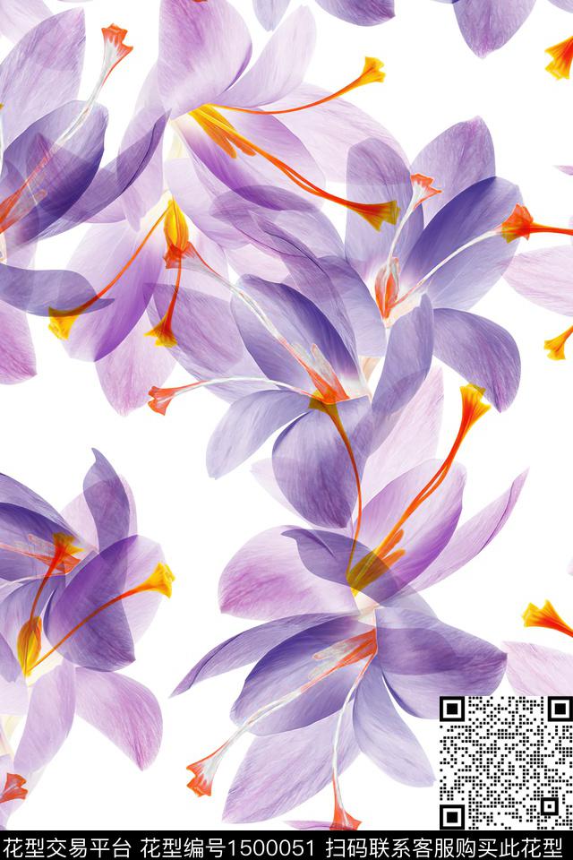 花卉大牌风小清新数码印花华亿平台下载（图片编号: 1500051） - 瓦栏（Walan）