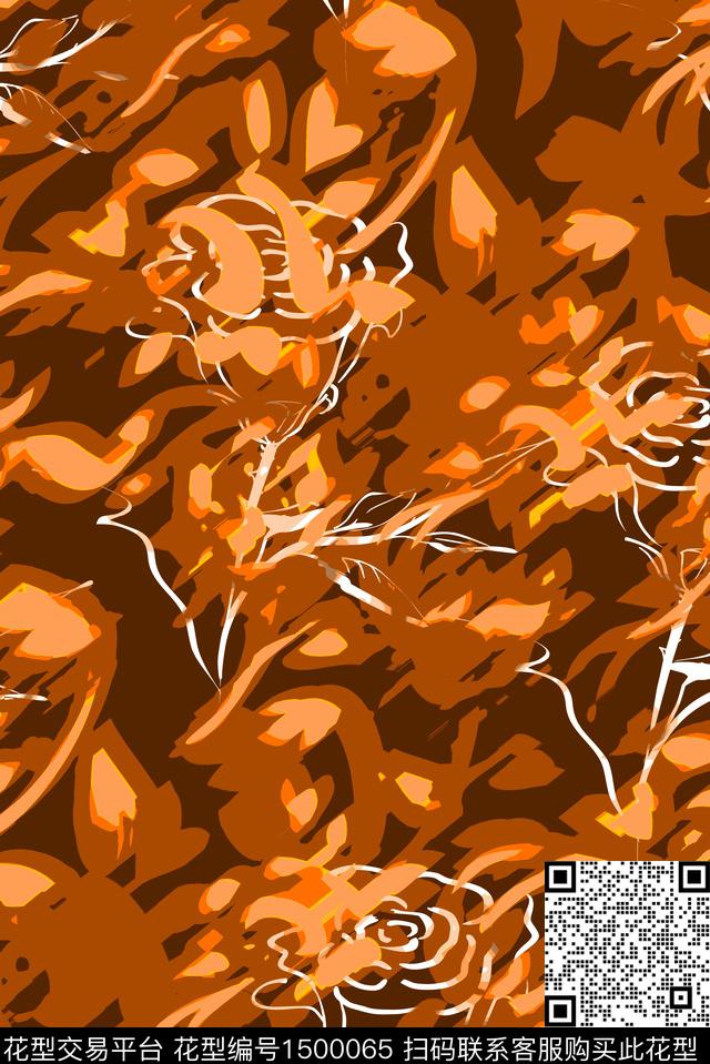 彩底花卉女装抽象数码印花华亿平台下载（图片编号: 1500065） - 瓦栏（Walan）