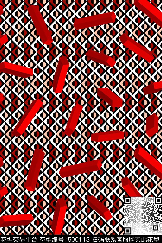 格子几何大牌风数码印花华亿平台下载（图片编号: 1500113） - 瓦栏（Walan）