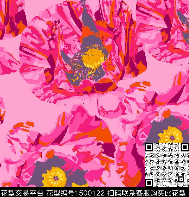 虞美人大牌风粉红数码印花华亿平台下载（图片编号: 1500122） - 瓦栏（Walan）