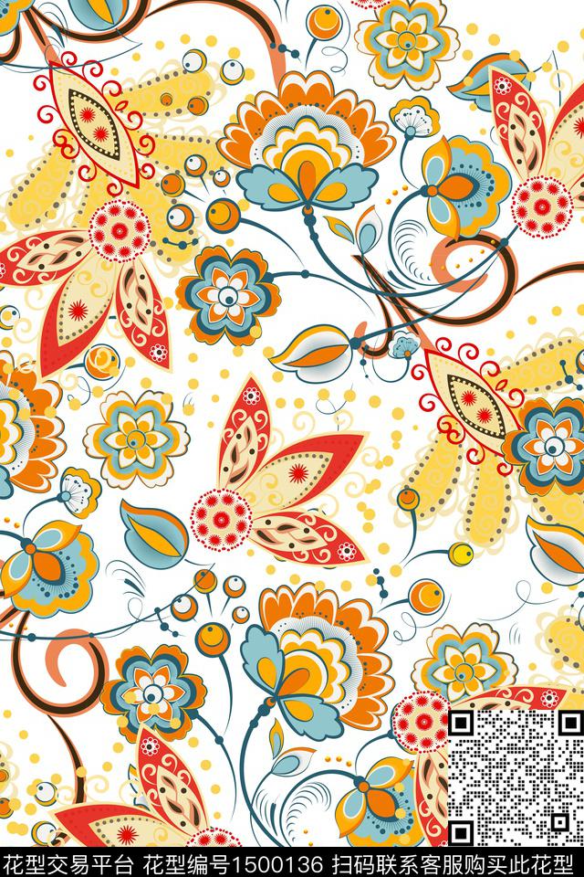 女装民族风花卉数码印花华亿平台下载（图片编号: 1500136） - 瓦栏（Walan）