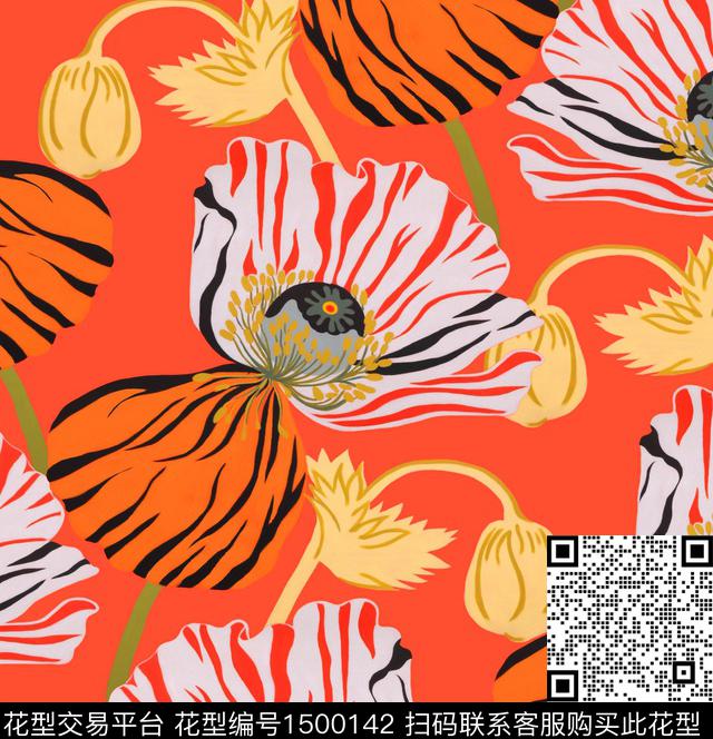 虞美人动物纹大花数码印花华亿平台下载（图片编号: 1500142） - 瓦栏（Walan）