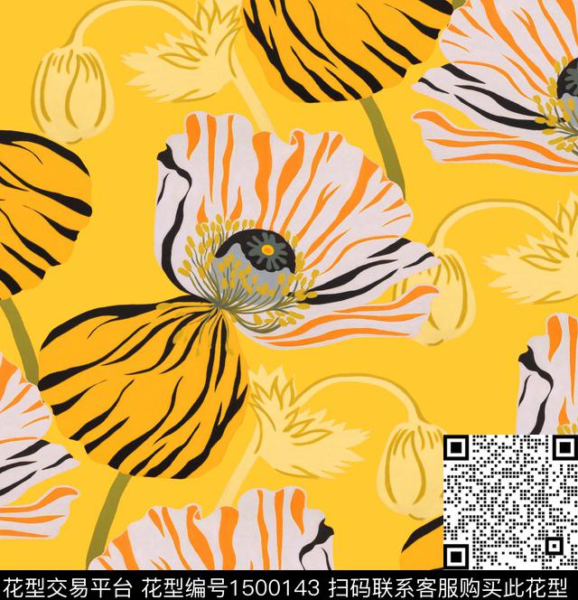 虞美人动物纹大花数码印花华亿平台下载（图片编号: 1500143） - 瓦栏（Walan）