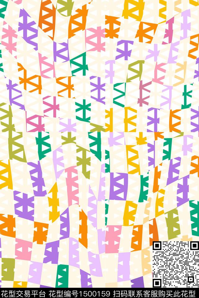 连衣裙格子几何数码印花华亿平台下载（图片编号: 1500159） - 瓦栏（Walan）