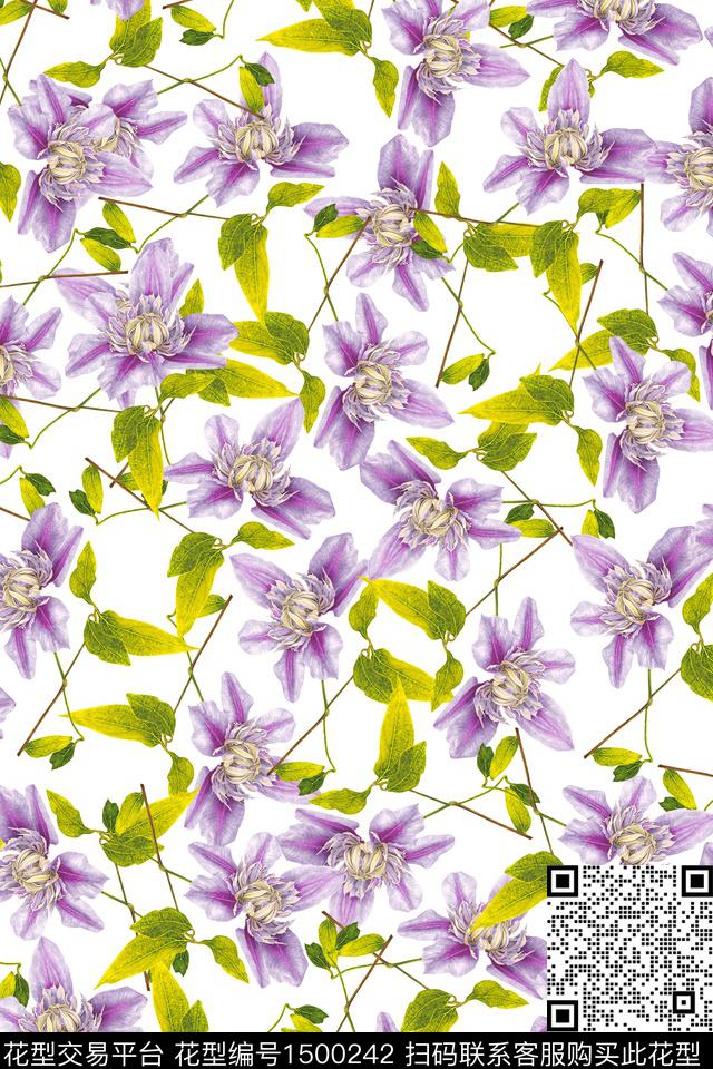 花卉大牌风小清新数码印花华亿平台下载（图片编号: 1500242） - 瓦栏（Walan）