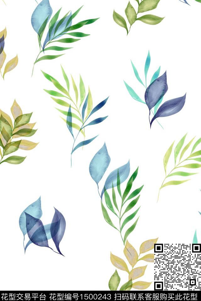 绿植树叶小清新真丝数码印花华亿平台下载（图片编号: 1500243） - 瓦栏（Walan）