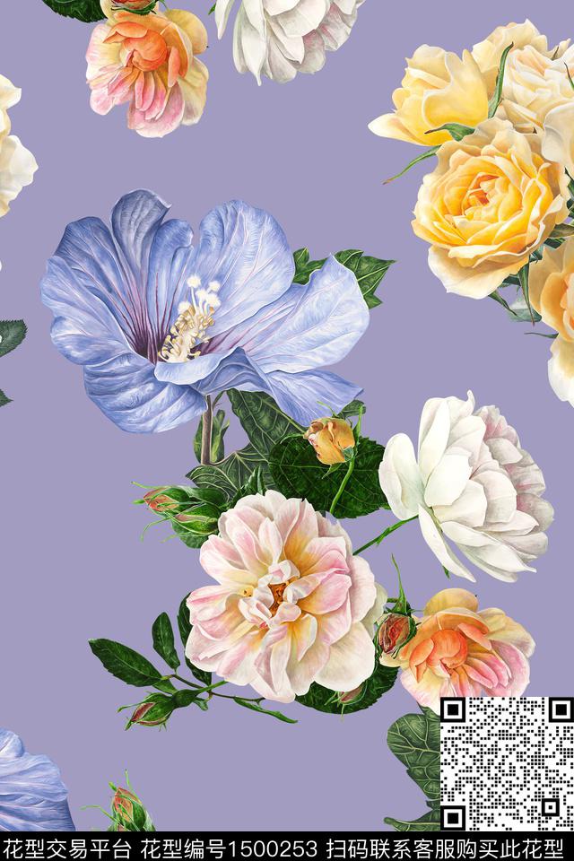 花卉香云纱真丝数码印花华亿平台下载（图片编号: 1500253） - 瓦栏（Walan）