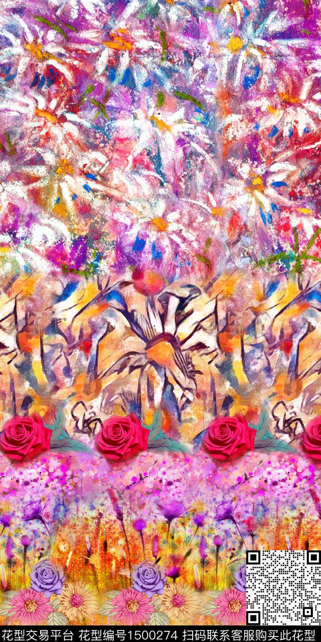 数码定位花油画华亿平台女装定位花数码印花华亿平台下载（图片编号: 1500274） - 瓦栏（Walan）