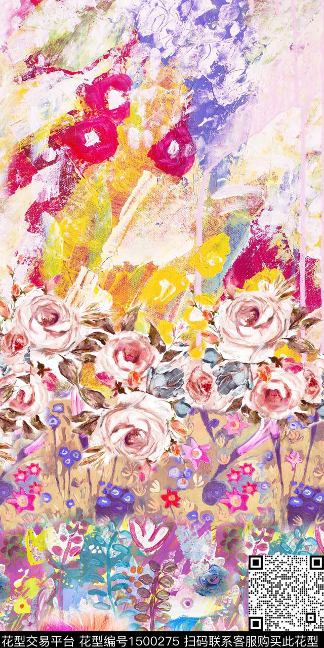 数码定位花玫瑰花油画华亿平台数码印花华亿平台下载（图片编号: 1500275） - 瓦栏（Walan）